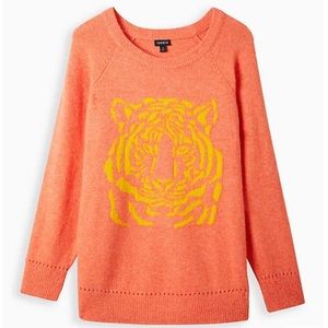 TORRID VEGAN CASHMERE PULLOVER TIGER RAGLAN SWEATER 1 1X 14/16 NWT